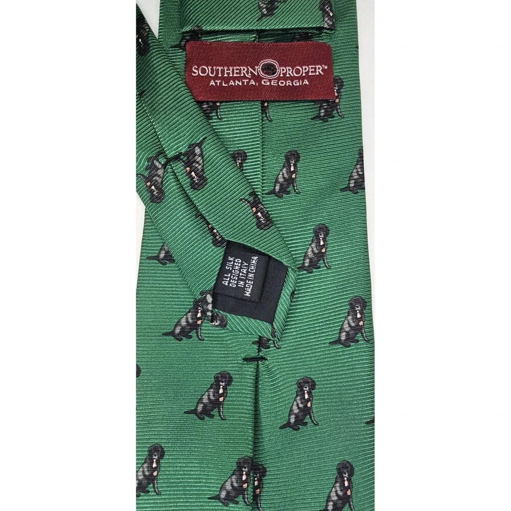 Southern Proper Black Labrador Dog Silk Tie Green Novelty Necktie Atlanta GA